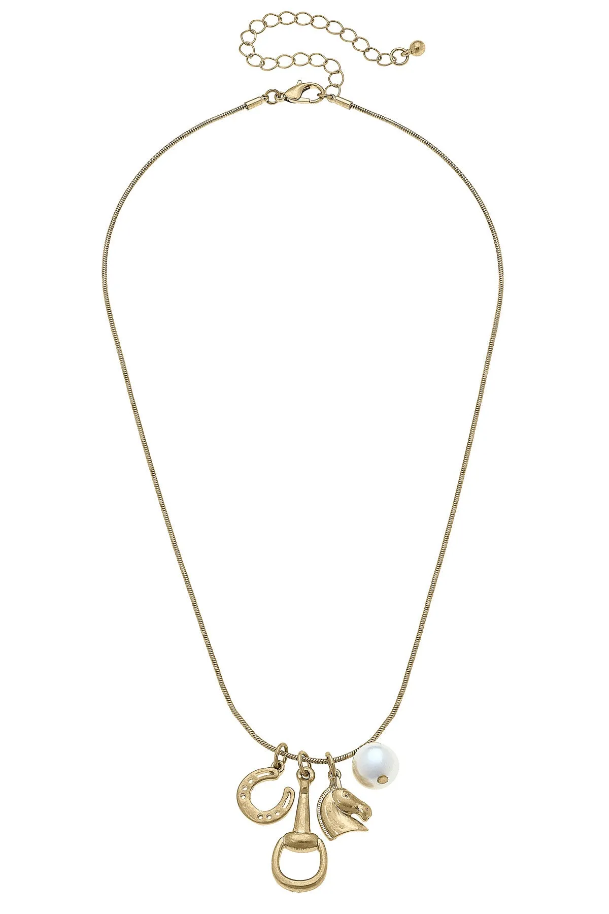 Stevie Equestrian Lucky Charms Necklace in Shiny Gold sold by Canvas Style