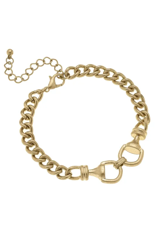 Jacklynn Linked Horsebit Bracelet in Shiny Gold sold by Canvas Style