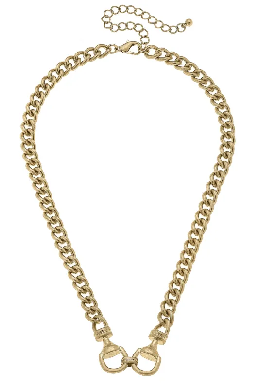 Jacklynn Linked Horsebit Necklace in Shiny Gold sold by Canvas Style