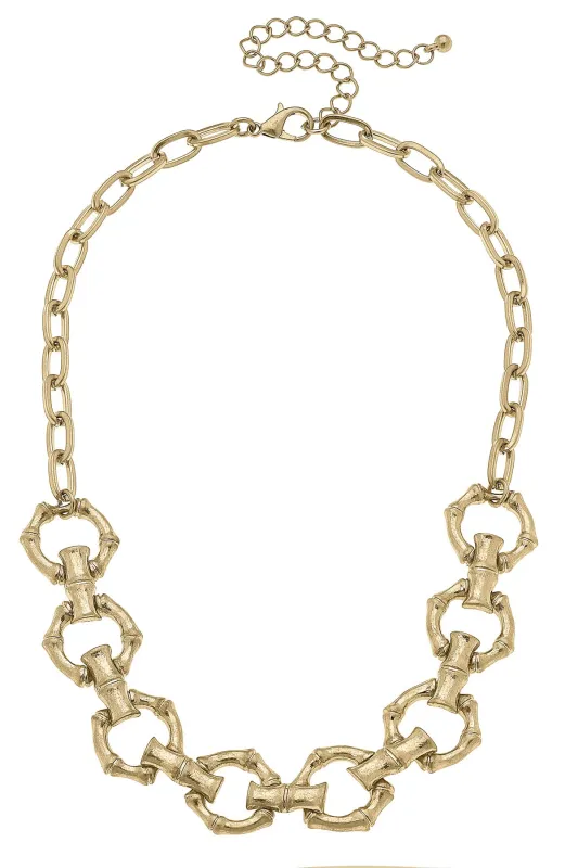 Pippa Bamboo Linked Horsebit Necklace in Shiny Gold sold by Canvas Style