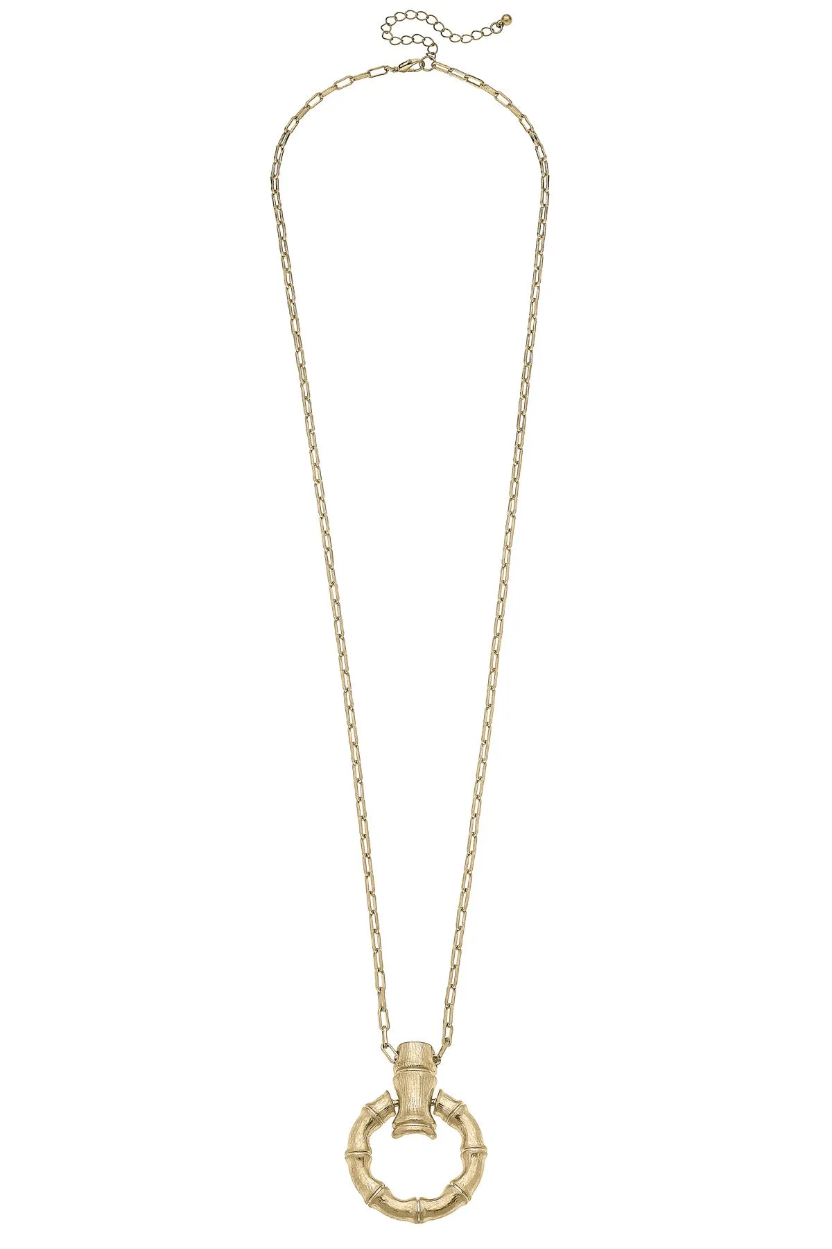 Pippa Bamboo Horsebit Pendant Necklace in Shiny Gold sold by Canvas Style