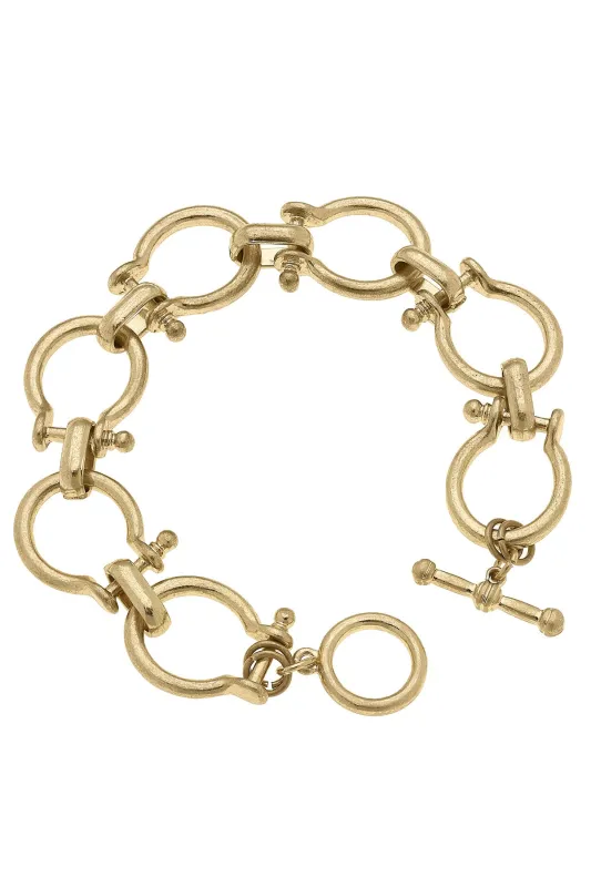 Hayden Horsebit Linked Bracelet in Shiny Gold sold by Canvas Style