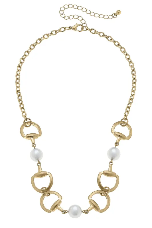 Elise Horsebit Pearl Necklace in Shiny Gold sold by Canvas Style