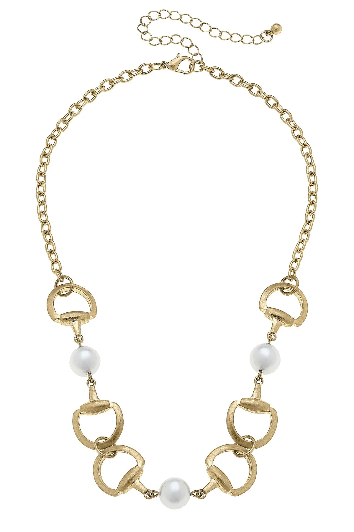 Elise Horsebit Pearl Necklace in Shiny Gold sold by Canvas Style