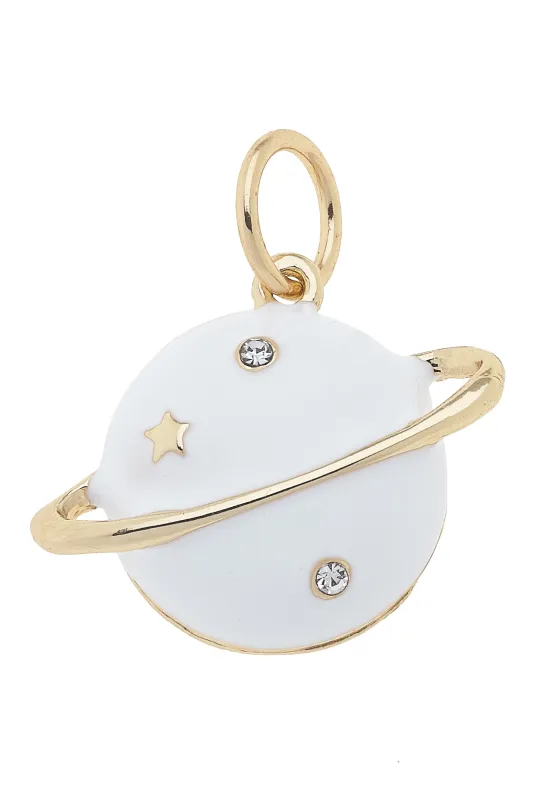 Saturn Rhinestone Planet Charm in White sold by Canvas Style