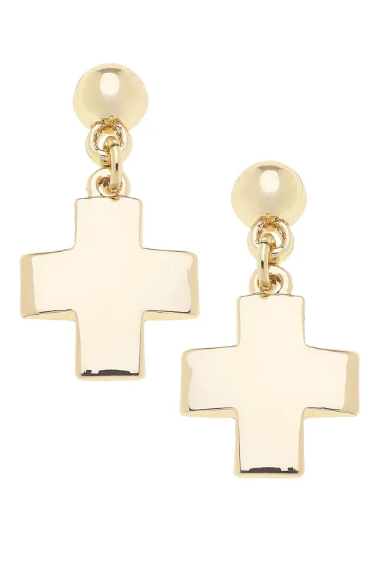 Macy Square Cross Earrings in Shiny Gold made by Canvas Style