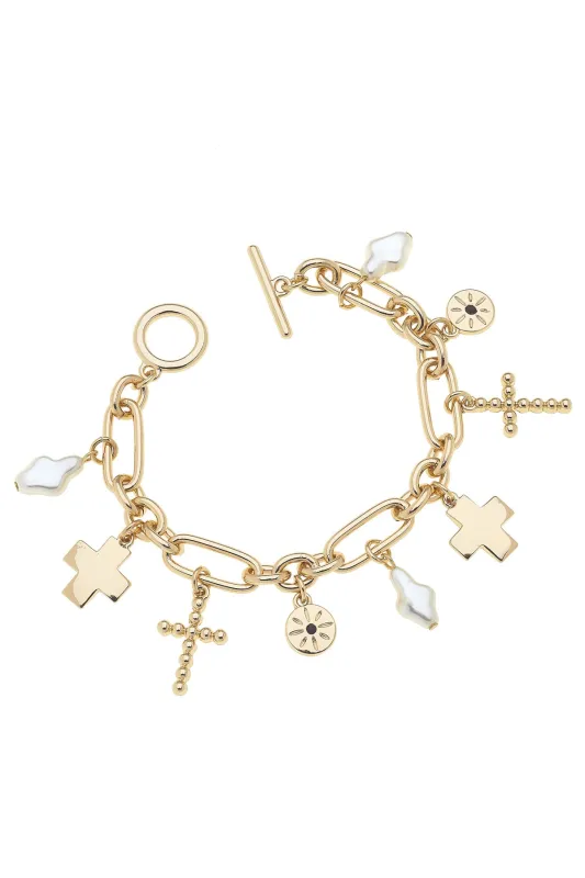 Abigail Multi Cross Charm Bracelet in Shiny Gold sold by Canvas Style