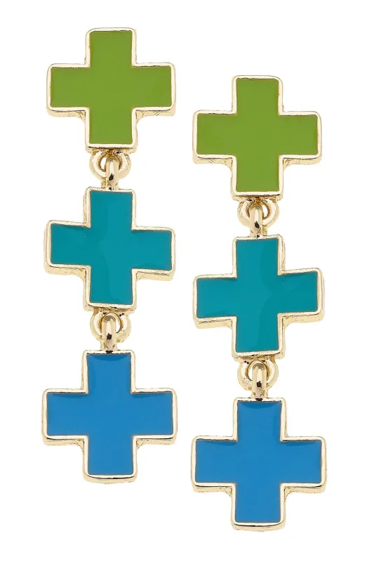Edith Enamel Cross Earrings in Blue Multi sold by Canvas Style