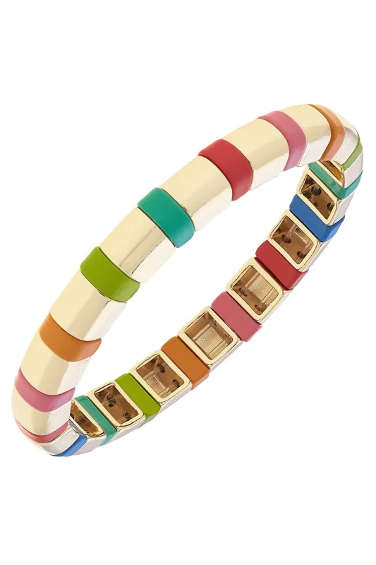 Elizabeth Enamel Tile Stretch Bracelet in Rainbow Multi sold by Canvas Style