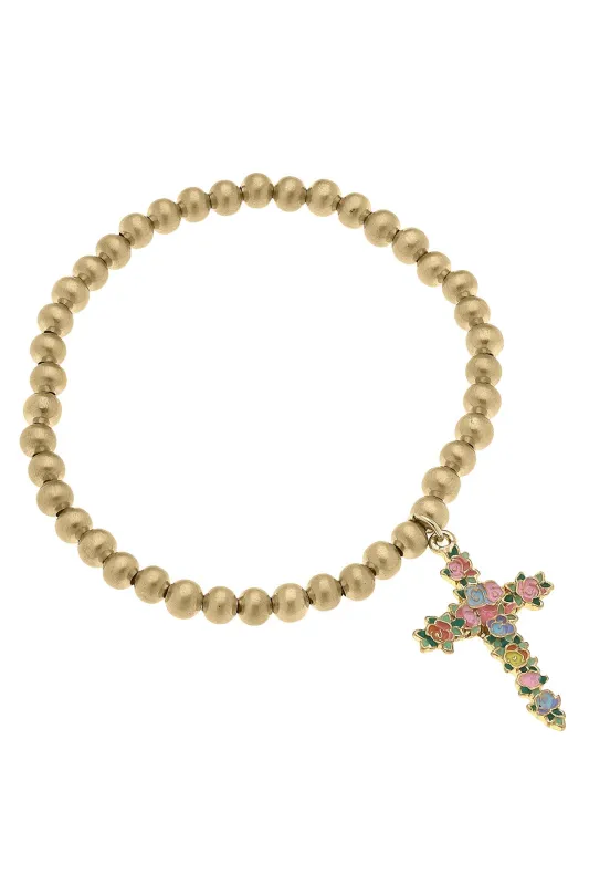 Blossomed Cross Ball Bead Stretch Bracelet sold by Canvas Style