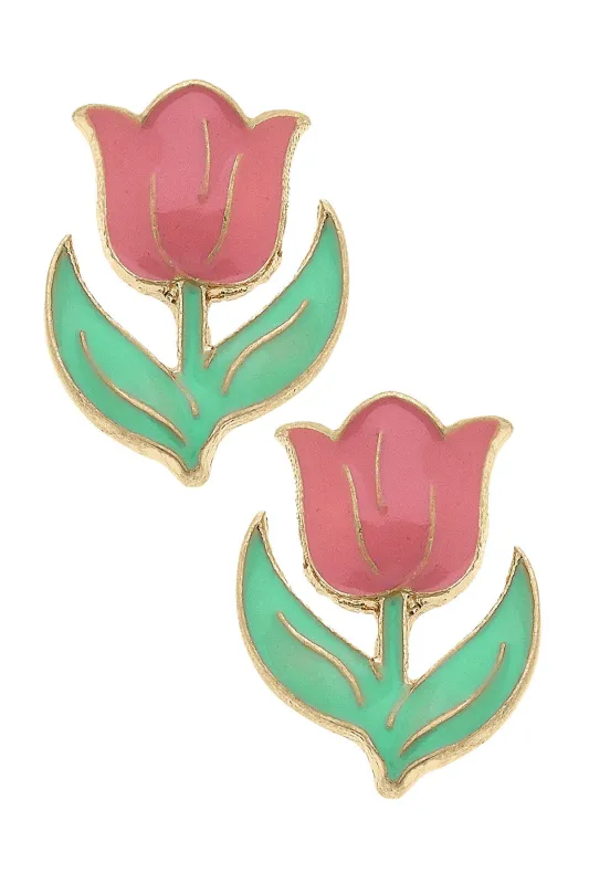 Fresh Tulips Enamel Stud Earrings sold by Canvas Style
