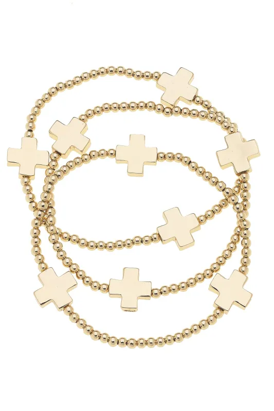 Macy Square Cross Ball Bead Stretch Bracelet Set of 3 made by Canvas Style