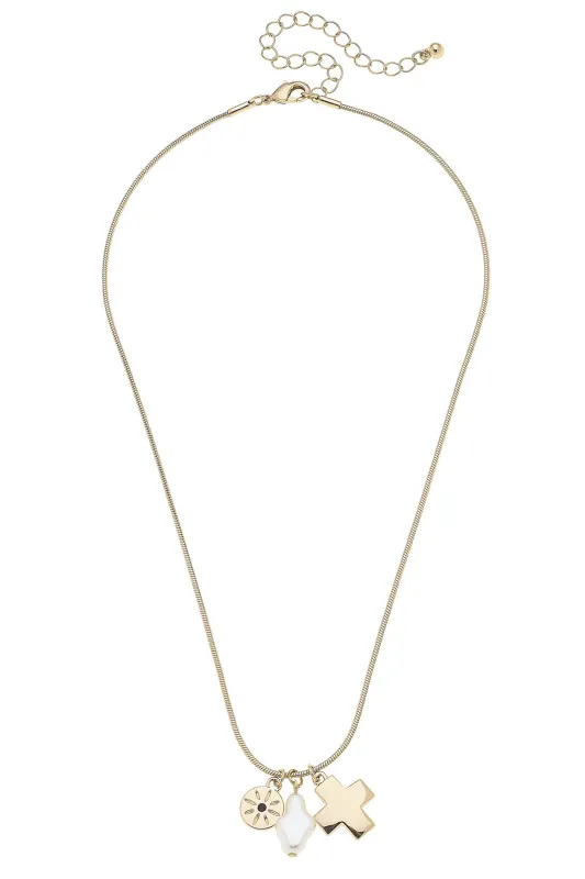 Eve Baroque Pearl & Square Cross Charm Necklace sold by Canvas Style