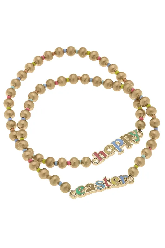Hoppy Easter Pastel Ball Bead Stretch Bracelet Set of 2 sold by Canvas Style