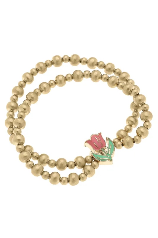 Fresh Tulips 2-Row Ball Bead Stretch Bracelet sold by Canvas Style