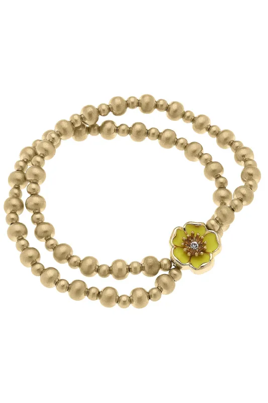 Buttercup Blossom 2-Row Ball Bead Stretch Bracelet sold by Canvas Style