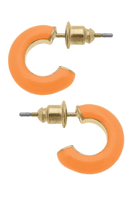 Kelley Coated Enamel Hoop Earrings in Neon Orange made by Canvas Style