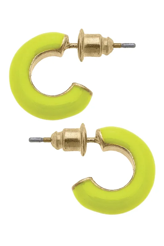 Kelley Coated Enamel Hoop Earrings in Neon Yellow made by Canvas Style