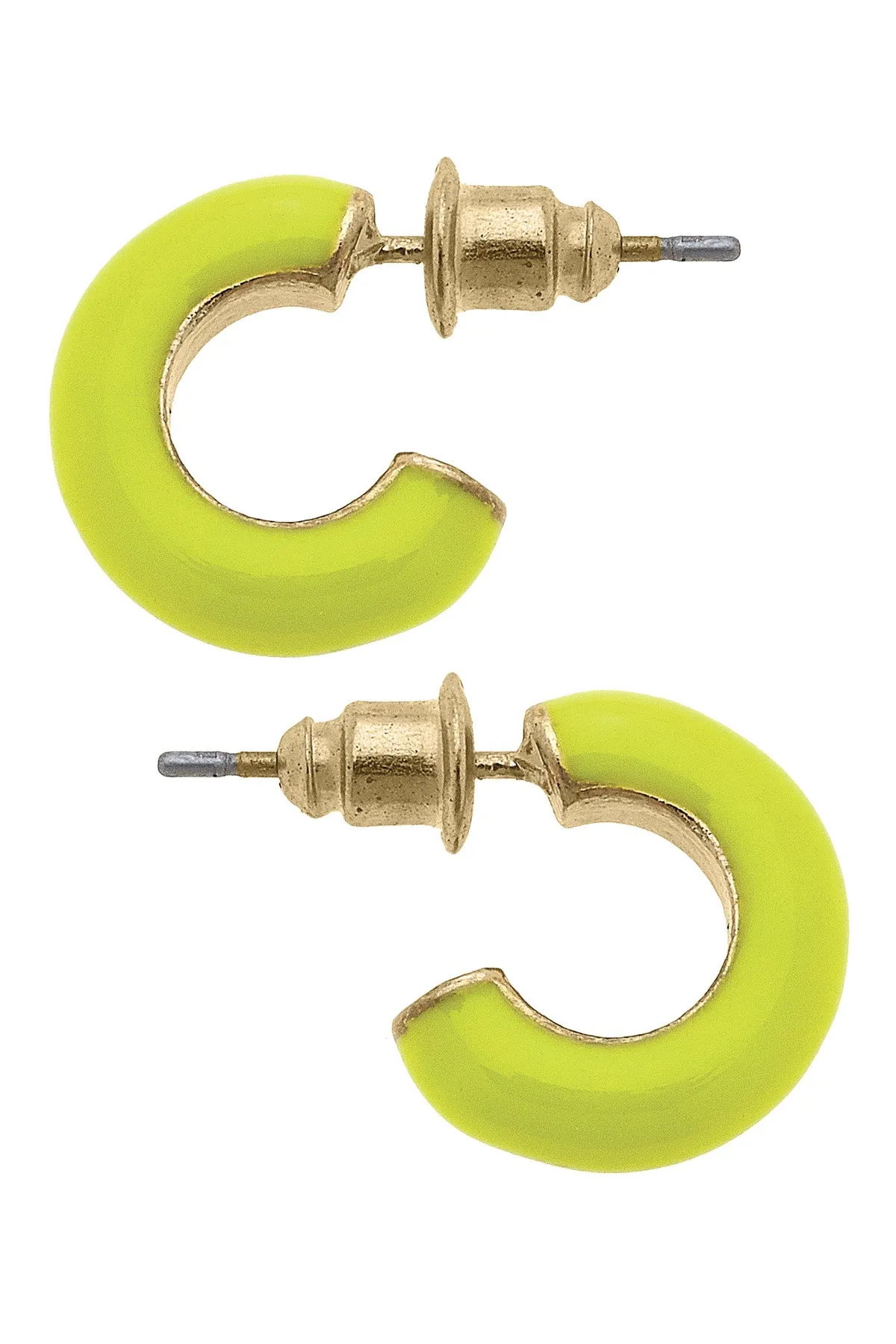 Kelley Coated Enamel Hoop Earrings in Neon Yellow sold by Canvas Style