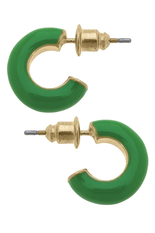 Kelley Coated Enamel Hoop Earrings in Neon Green made by Canvas Style