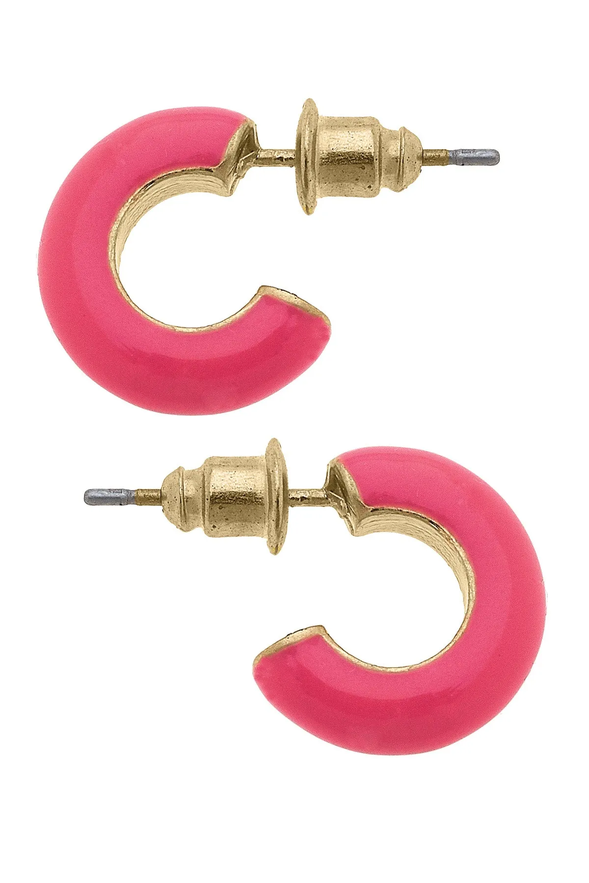 Kelley Coated Enamel Hoop Earrings in Neon Pink sold by Canvas Style