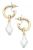Eve Baroque Pearl Cross Drop Hoop Earrings in Ivory sold by Canvas Style