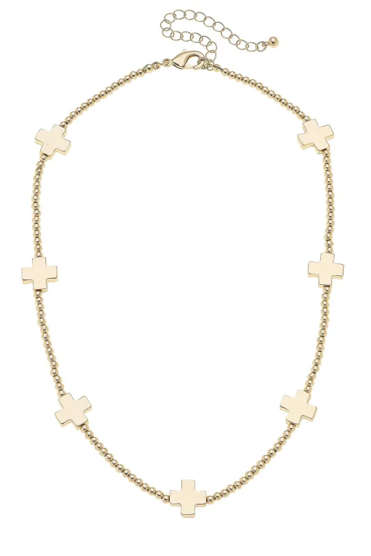 Macy Square Cross & Ball Bead Station Necklace sold by Canvas Style