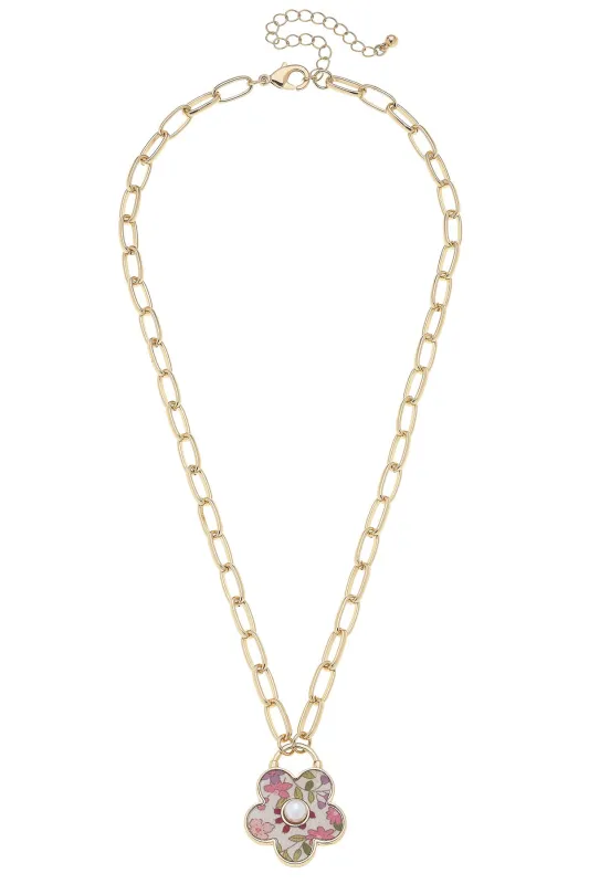 Penelope Vintage Floral Pearl Flower Necklace in Pink sold by Canvas Style