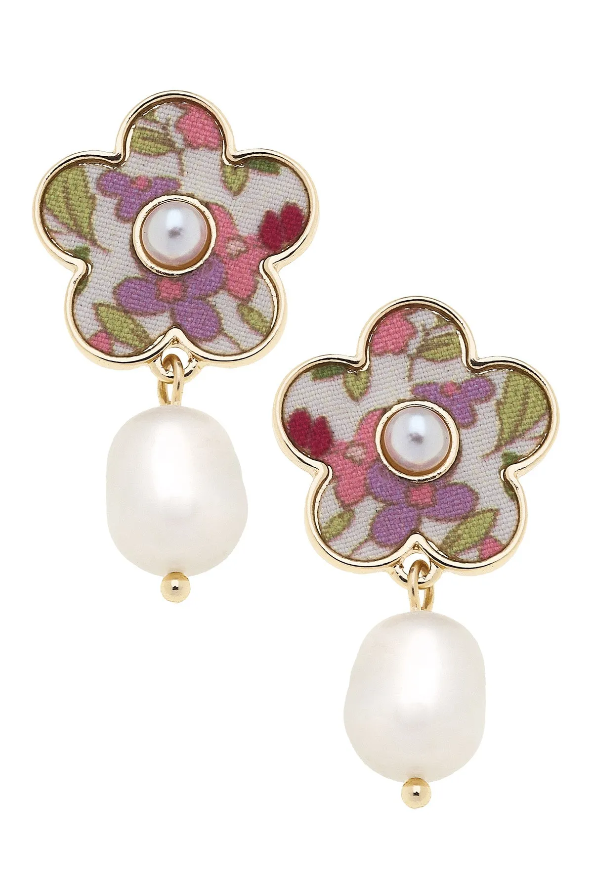 Penelope Vintage Floral Pearl Drop Earrings in Pink sold by Canvas Style