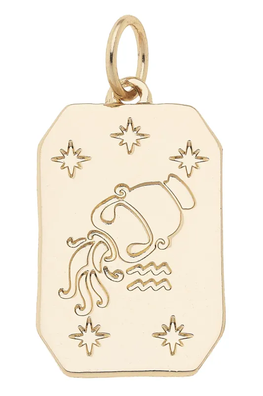 Zodiac Dog Tag Charm in Shiny Gold sold by Canvas Style