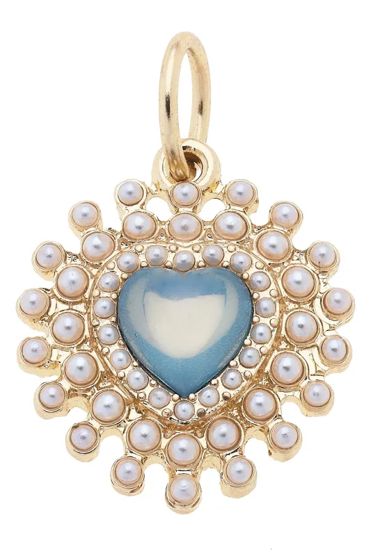 Bejeweled Pearl Heart Charm in Turquoise & White sold by Canvas Style