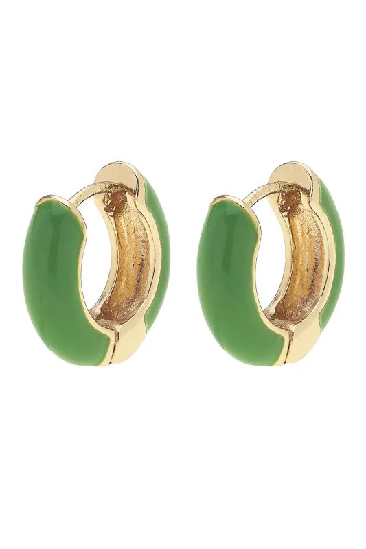 Cici Hinged Enamel Huggie Hoop Earrings in Neon Green sold by Canvas Style