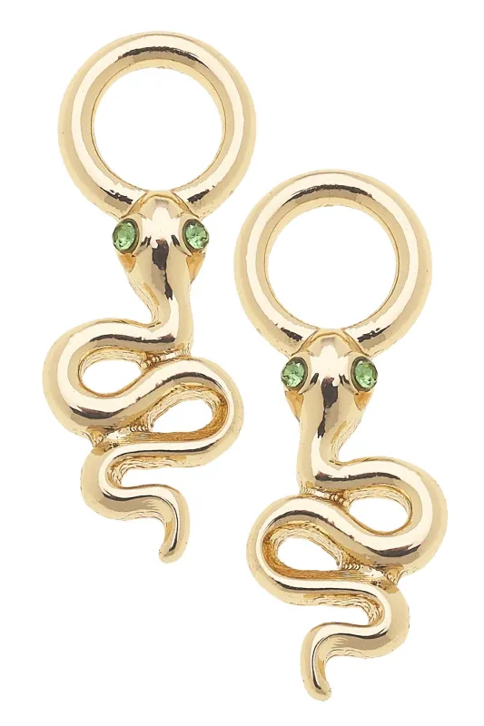 Green Eyed Serpent Huggie Charm (Set of 2) in Shiny Gold sold by Canvas Style