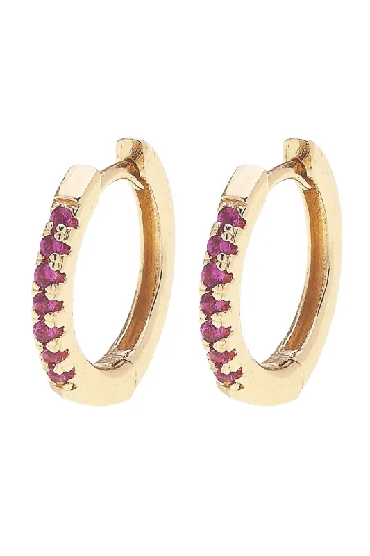 Remi Pave Huggie Hoop Earrings in Pink sold by Canvas Style