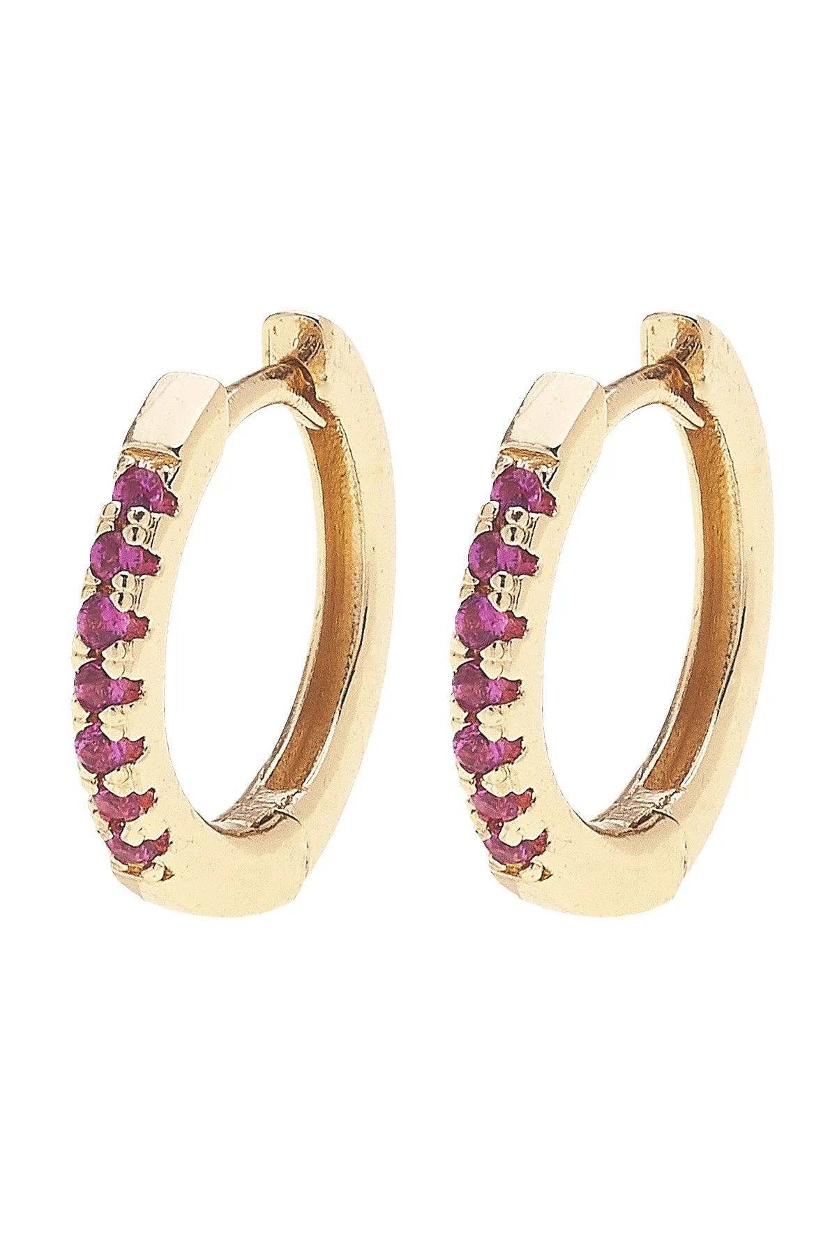 Remi Pave Huggie Hoop Earrings in Pink sold by Canvas Style