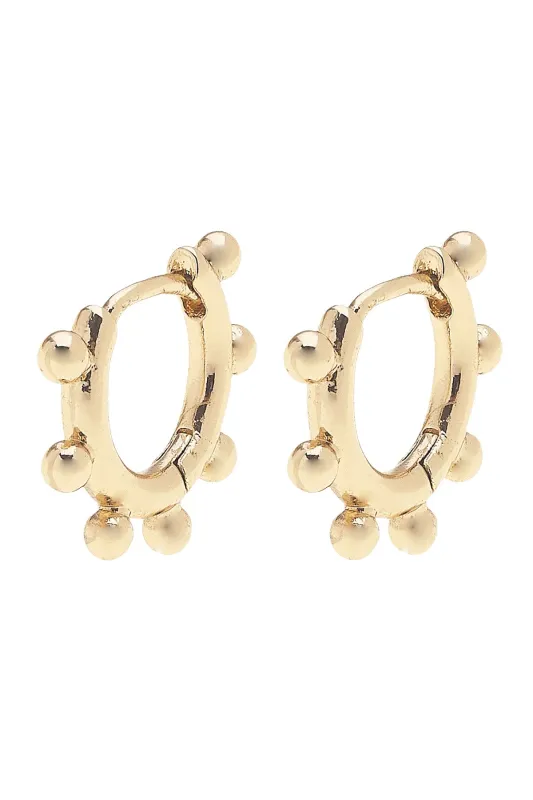 Blakely Studded Mini Huggie Hoop Earrings in Shiny Gold sold by Canvas Style