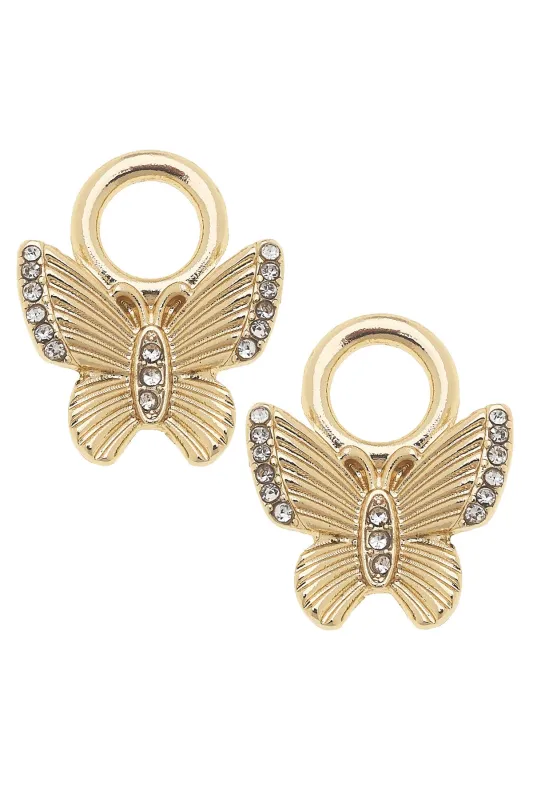 Rhinestone Butterfly Huggie Charm (Set of 2) in Shiny Gold sold by Canvas Style