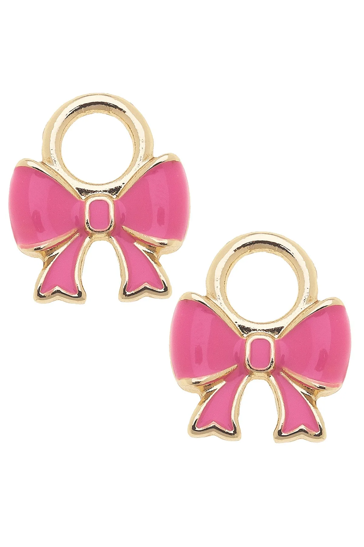Enamel Bow Huggie Charm (Set of 2) in Neon Pink sold by Canvas Style