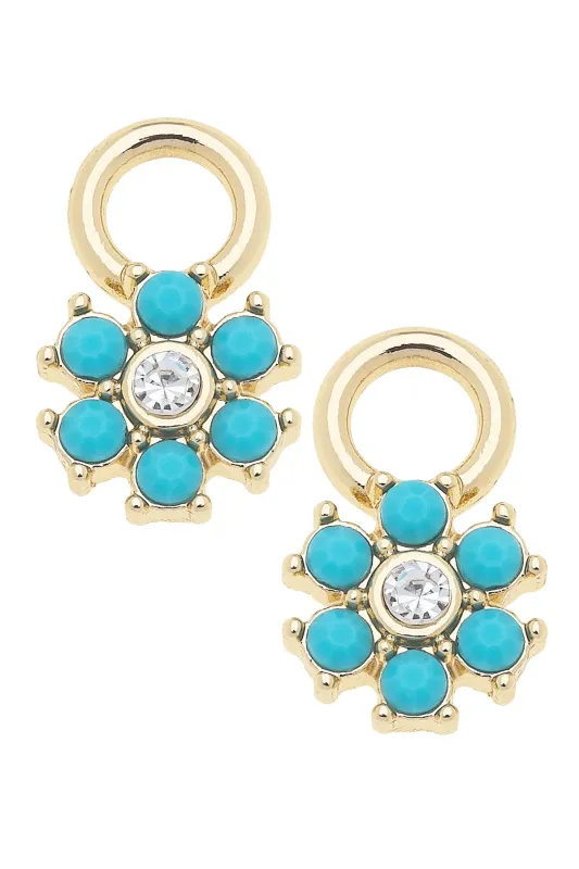 Studded Flower Huggie Charm (Set of 2) in Turquoise sold by Canvas Style