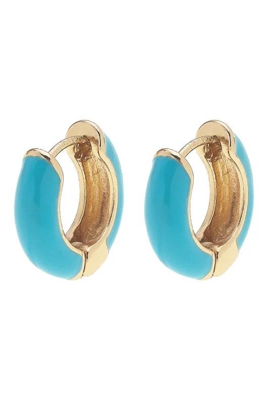 Cici Hinged Enamel Huggie Hoop Earrings in Teal sold by Canvas Style