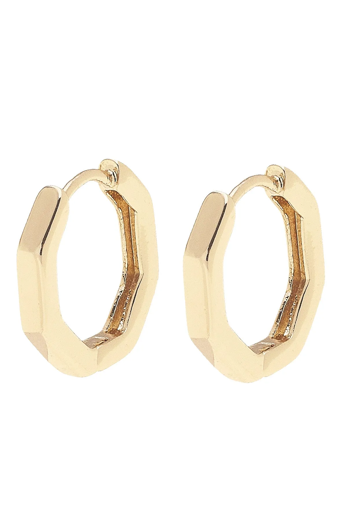 Tai Octagonal Mini Huggie Hoop Earrings in Shiny Gold sold by Canvas Style