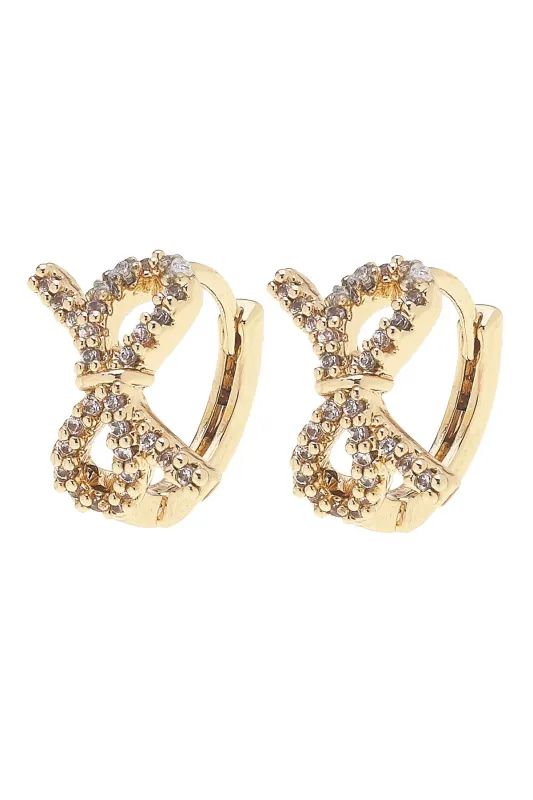 Collins Pave Bow Mini Huggie Hoop Earrings in Shiny Gold sold by Canvas Style