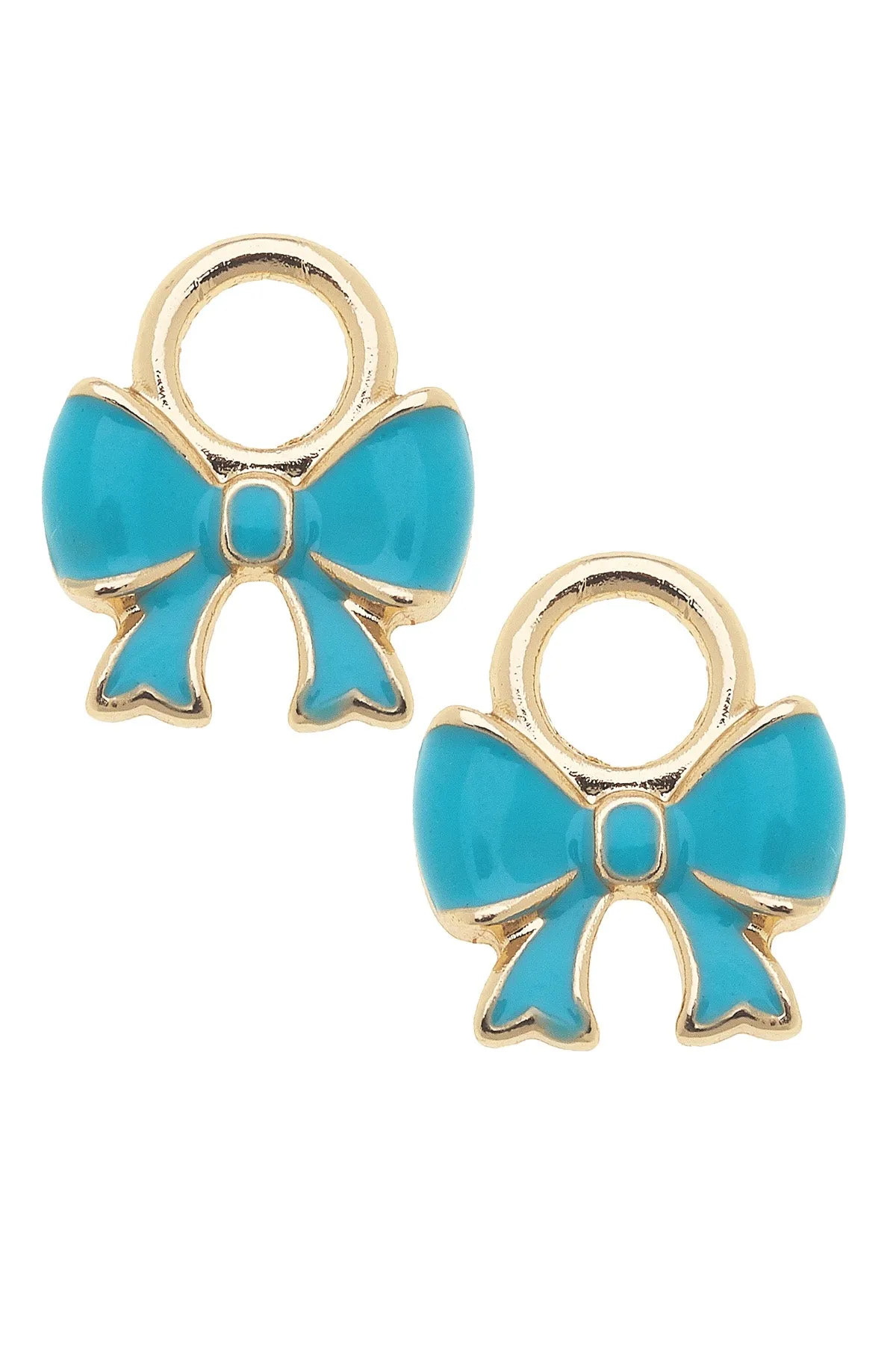 Enamel Bow Huggie Charm (Set of 2) in Teal sold by Canvas Style