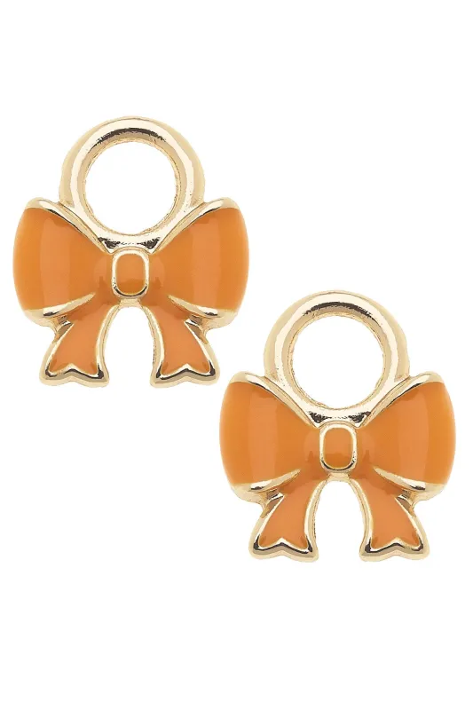 Enamel Bow Huggie Charm (Set of 2) in Orange sold by Canvas Style