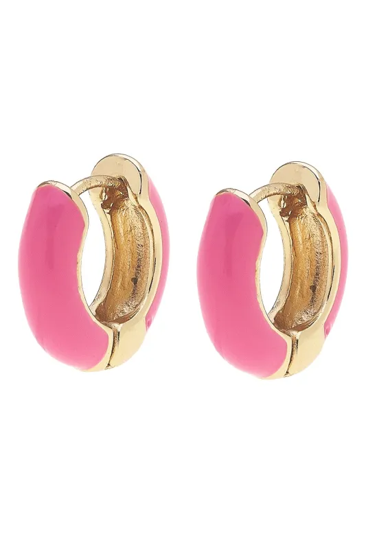 Cici Hinged Enamel Huggie Hoop Earrings in Neon Pink sold by Canvas Style
