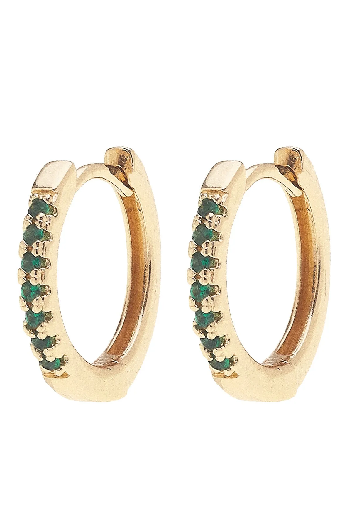 Remi Pave Huggie Hoop Earrings in Green sold by Canvas Style