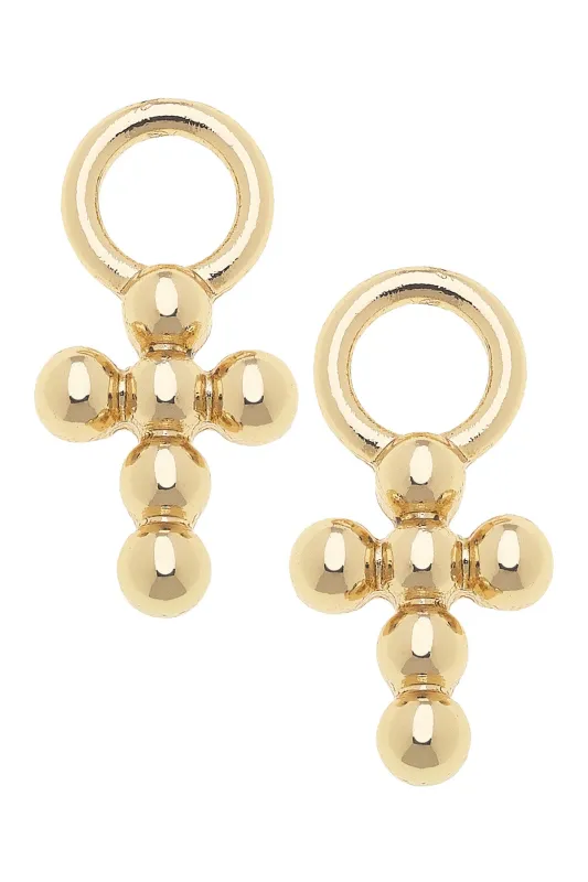 Beaded Cross Huggie Charm (Set of 2) in Shiny Gold sold by Canvas Style