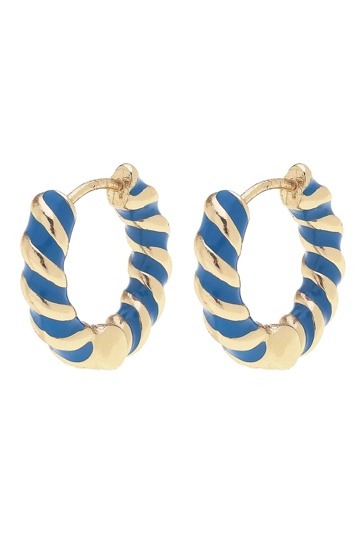 Amber Twisted Enamel Huggie Hoop Earrings in Blue sold by Canvas Style