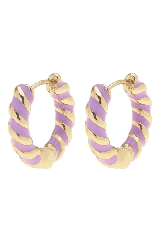 Amber Twisted Enamel Huggie Hoop Earrings in Lavender sold by Canvas Style