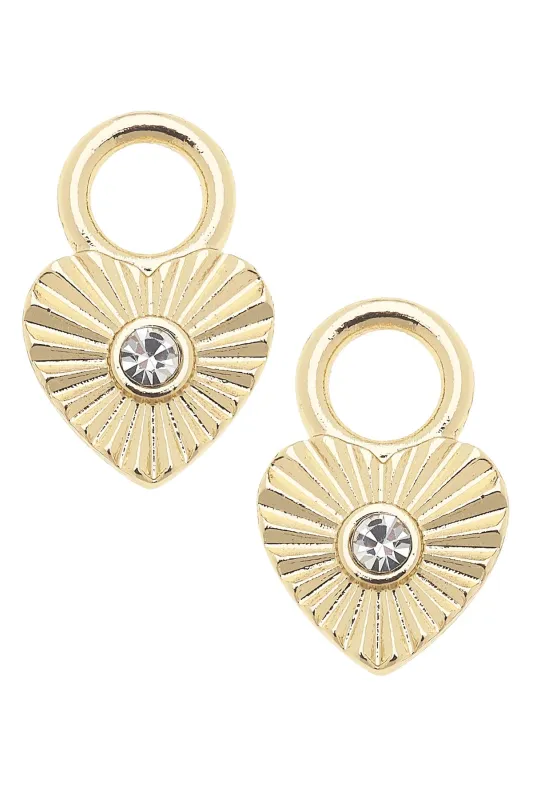 Rhinestone Fluted Heart Huggie Charm (Set of 2) sold by Canvas Style